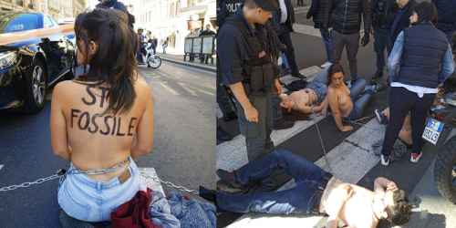 Rome, the Ultima Generazione activists chained and semi-naked in via del Tritone:«Our body is as vulnerable as the planet» – The video