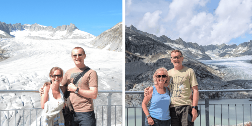 The speed of glacier melting, in the difference between two photos in Switzerland