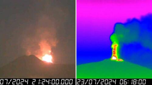 Etna lights up again in the night:lava fountain and "black" rain over Catania