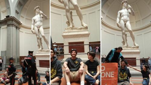 Clima, activistas de la 'última generación' se encadenan bajo la estatua del David en Florencia