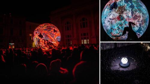 PHOTOS | A Pesaro voici la Biosphère :l'installation mesure 4 mètres de large et s'éclairera trois fois par jour